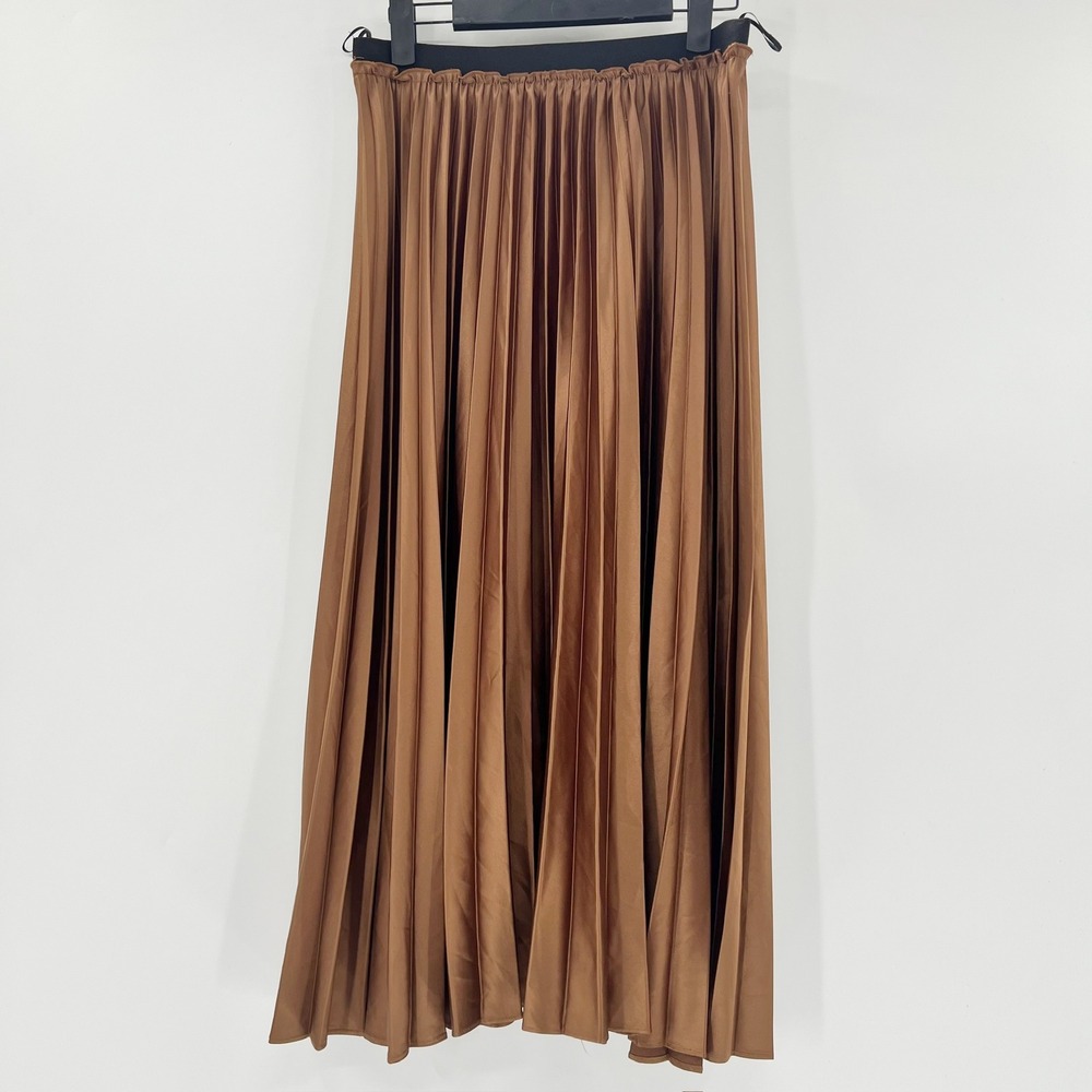 Zara Bronze Pleated Maxi Skirt Metallic Copper Accordion Long Skirt Womens M - Picture 3 of 5